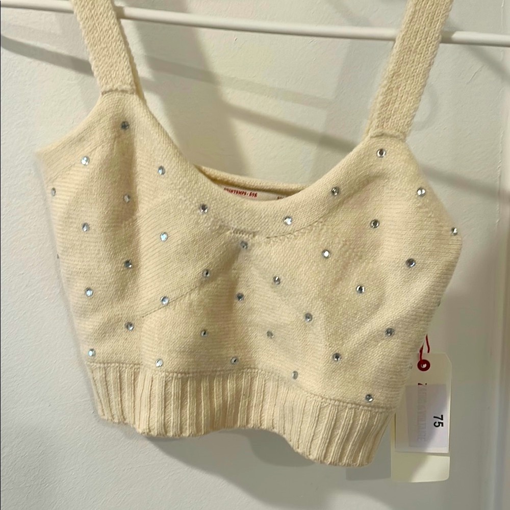 ZADIG AND VOLTAIRE Embellished Cream Knit Tank Top